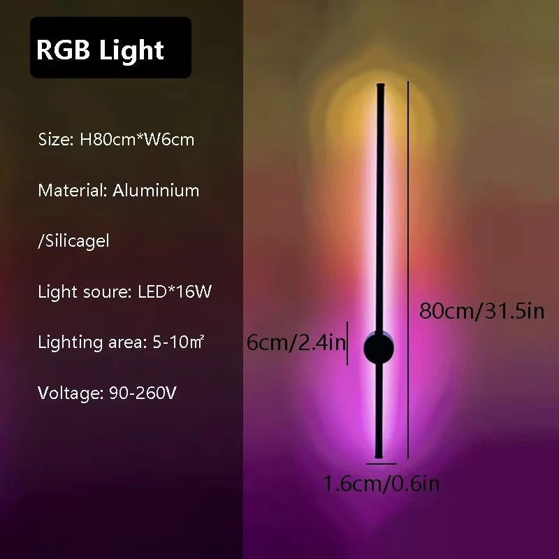 Modern LED Wall Lamp RGB Colourful 60/80/100CM Rotatable For Bedroom Study Dining Room Living Room Bar Ambient Lighting Fixture