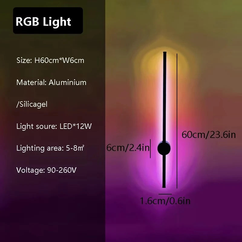 Modern LED Wall Lamp RGB Colourful 60/80/100CM Rotatable For Bedroom Study Dining Room Living Room Bar Ambient Lighting Fixture
