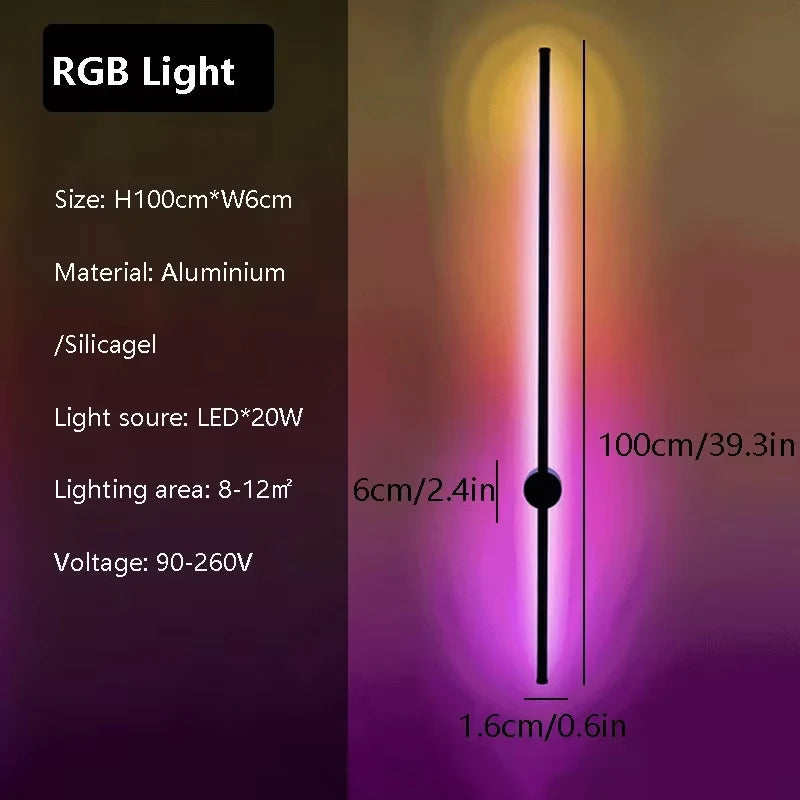 Modern LED Wall Lamp RGB Colourful 60/80/100CM Rotatable For Bedroom Study Dining Room Living Room Bar Ambient Lighting Fixture